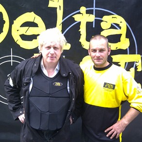 Boris Johnson paintballing at Delta Force