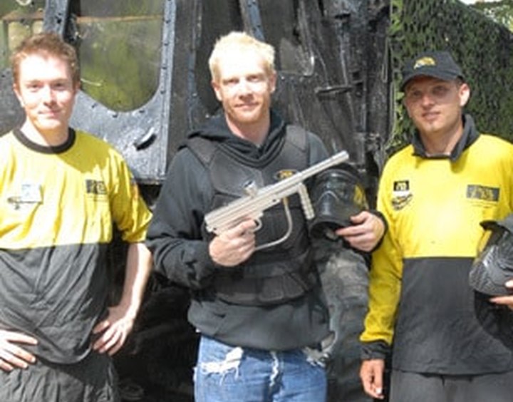 Iwan Thomas paintballing at Delta Force