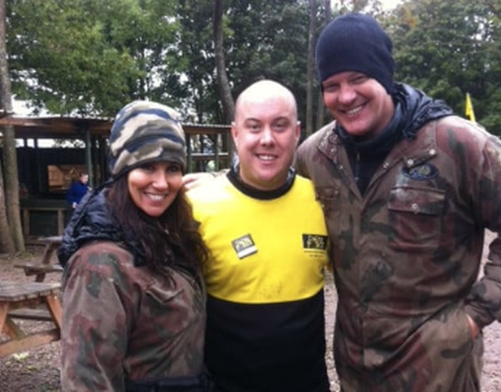 Linda Lusardi & Samuel Kane paintballing at Delta Force