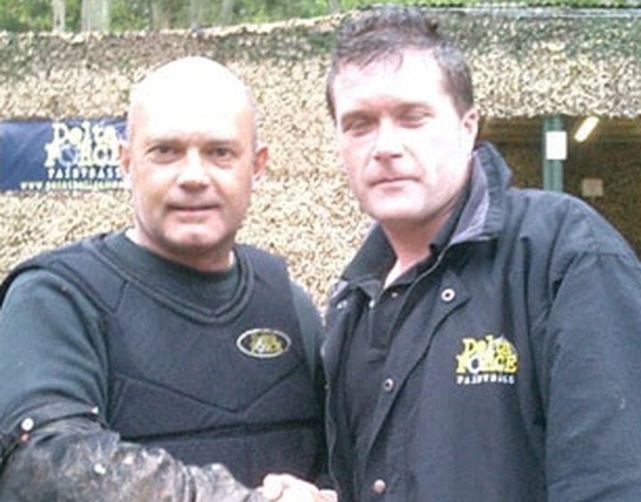 Ray Wilkins paintballing at Delta Force