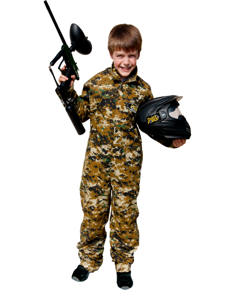 Boy In Delta Force Kit Holding Paintball Gun