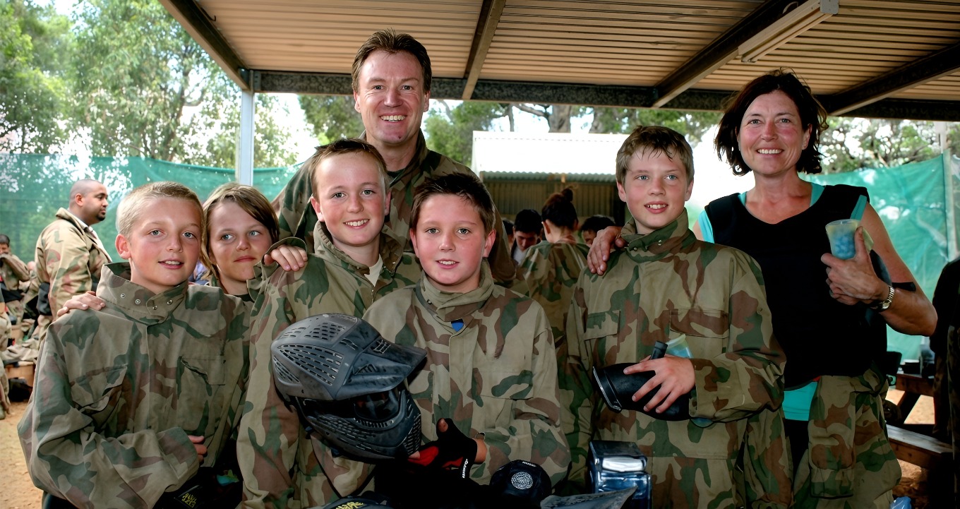 Family and kids ready for paintballing