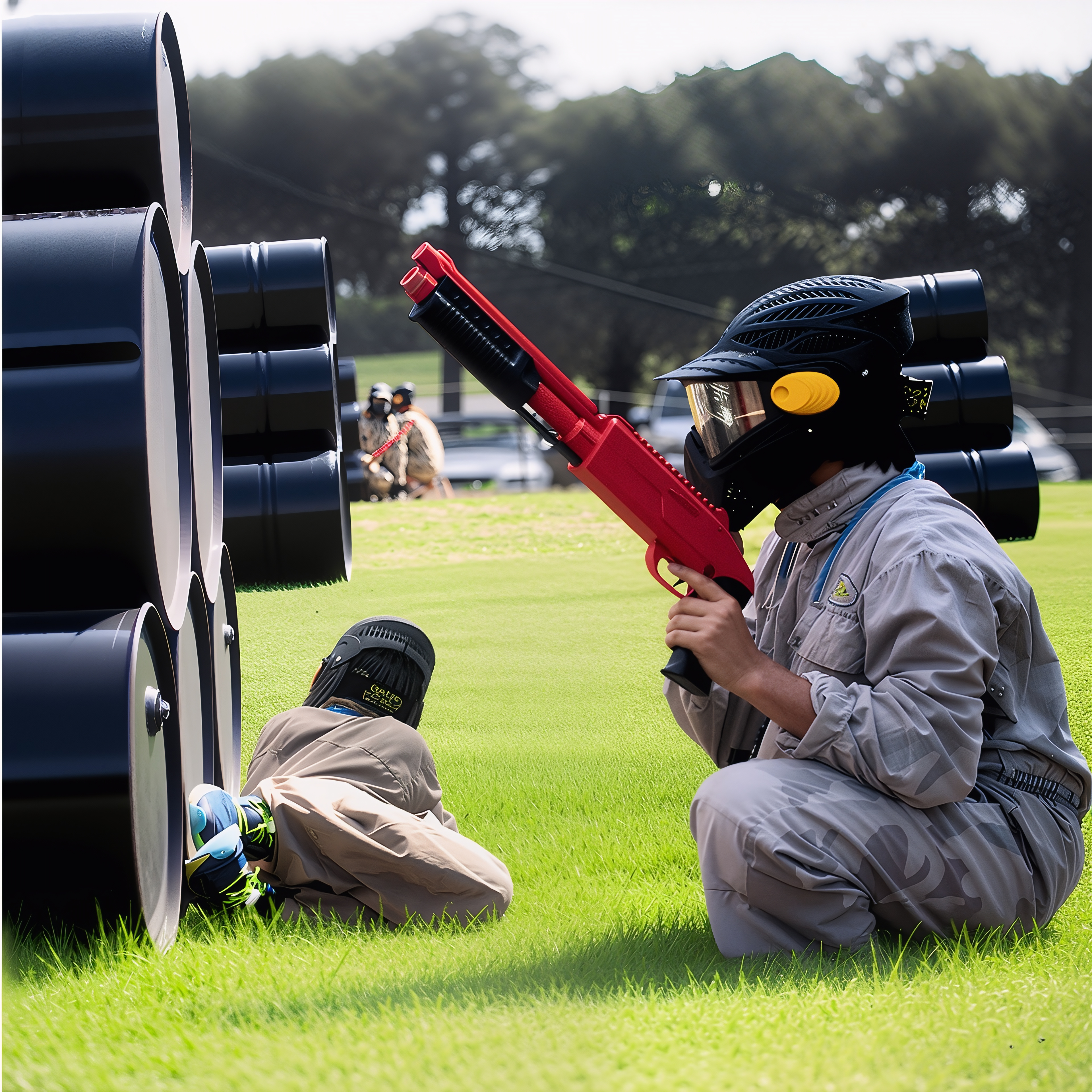 Miniball player using barrel cover during a game