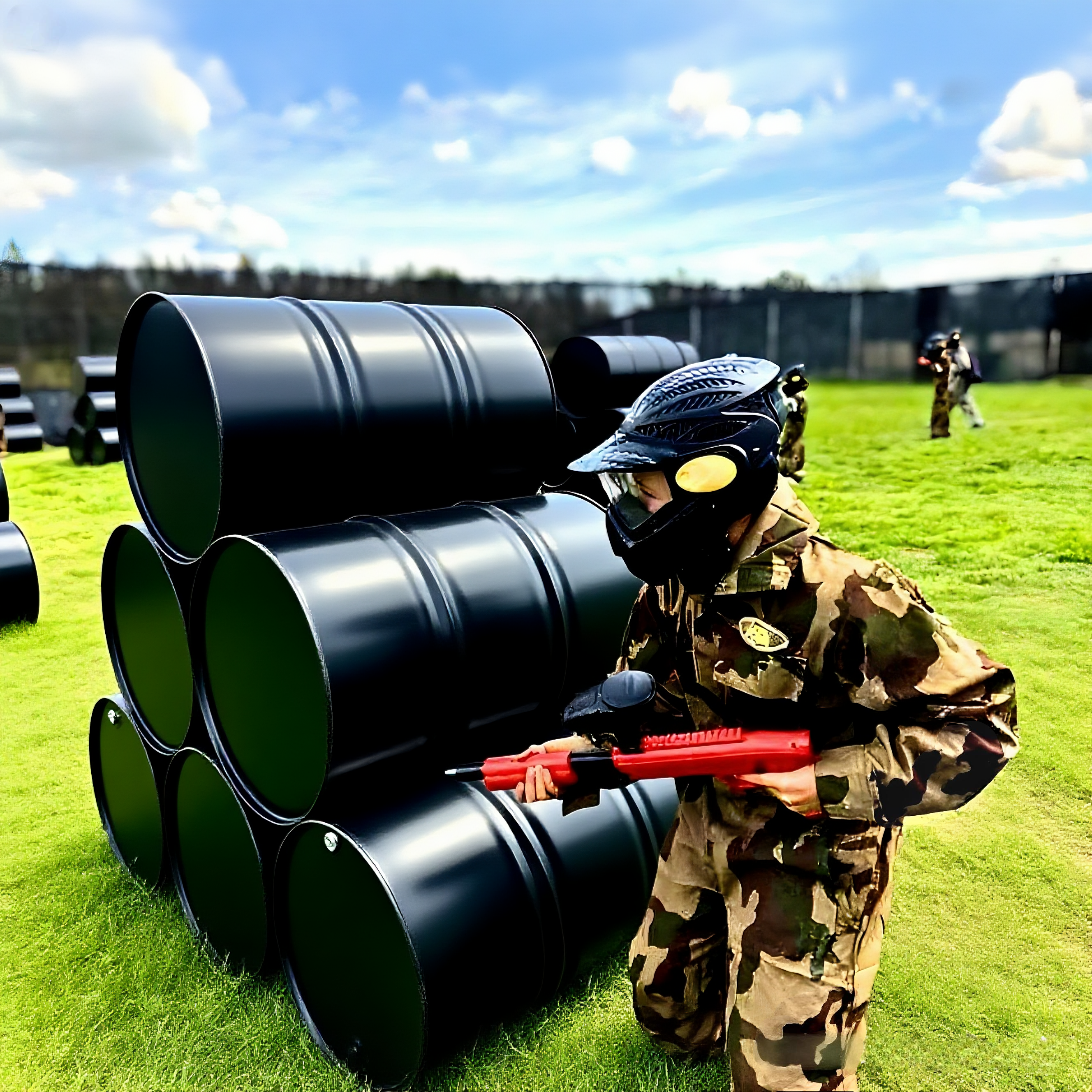 Miniball player moving around barrel cover