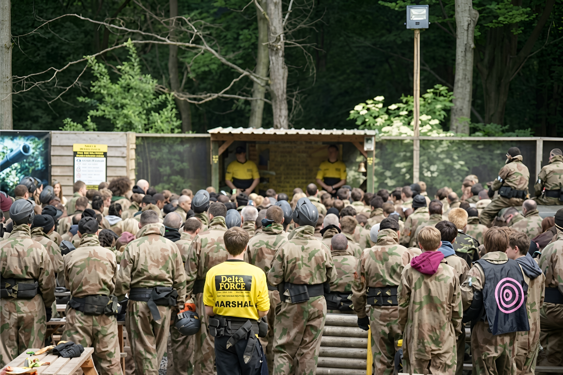 Large scout group gathered at Delta Force Paintball