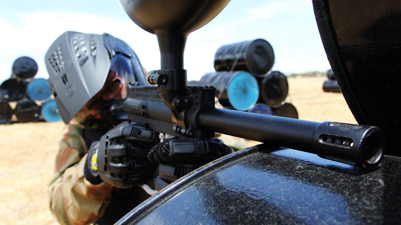 Paintball players moving through Chemical Alley
