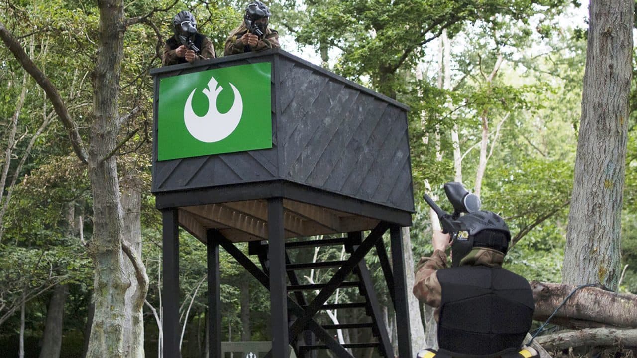 Paintball battle around Space Warz structures