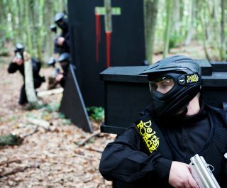 Player takes refuge behind coffin from opposition