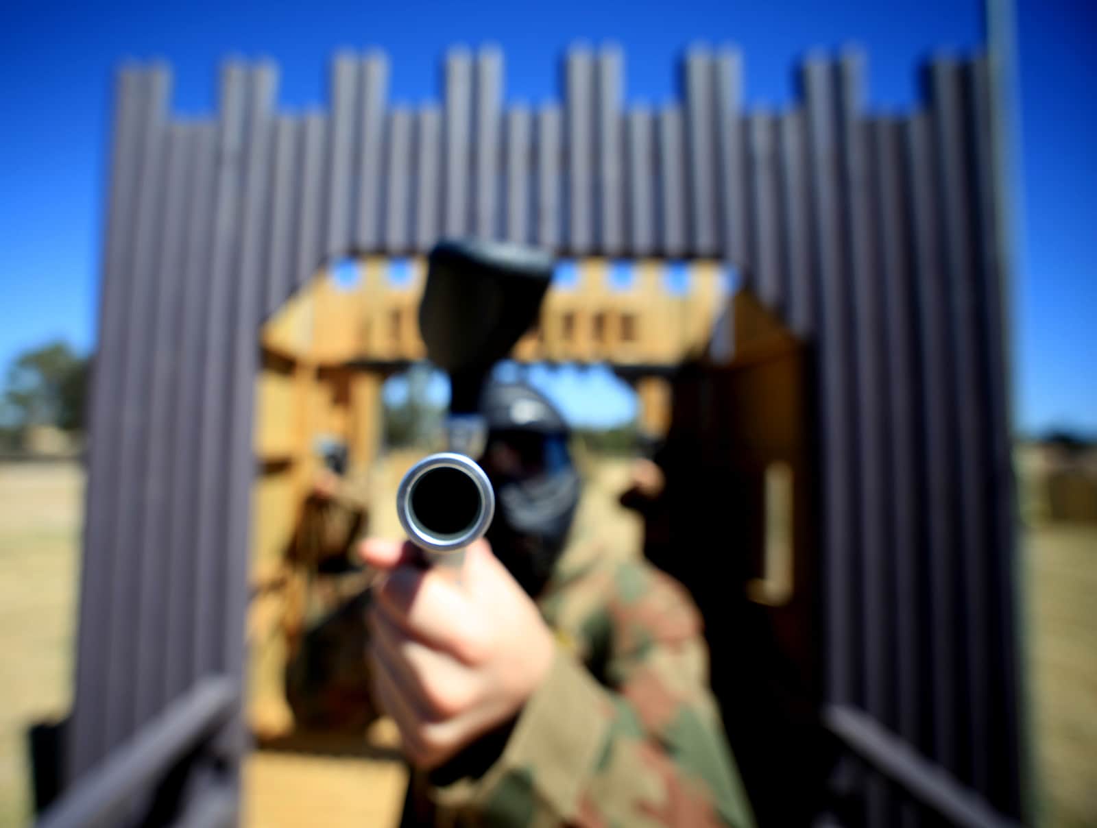 Looking Down Barrel Of Delta Force Paintball Gun