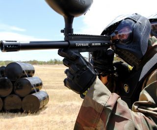 Paintball Player On Speedball Arena Field