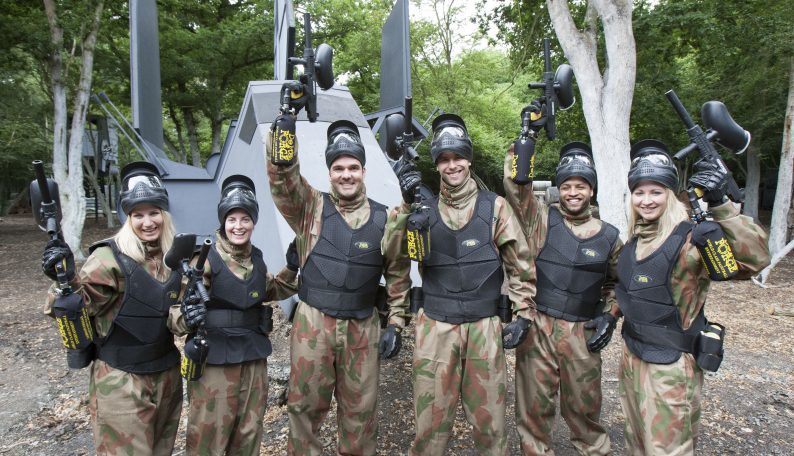 Paintball Players Celebrating in front of Imperial Shuttle