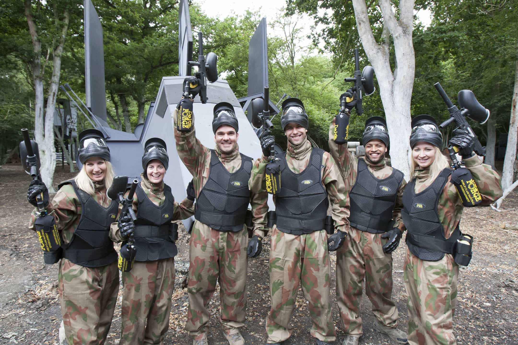 Paintball Players Celebrating in front of Imperial Shuttle