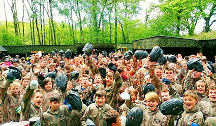 Crowd of players celebrating at basecamp