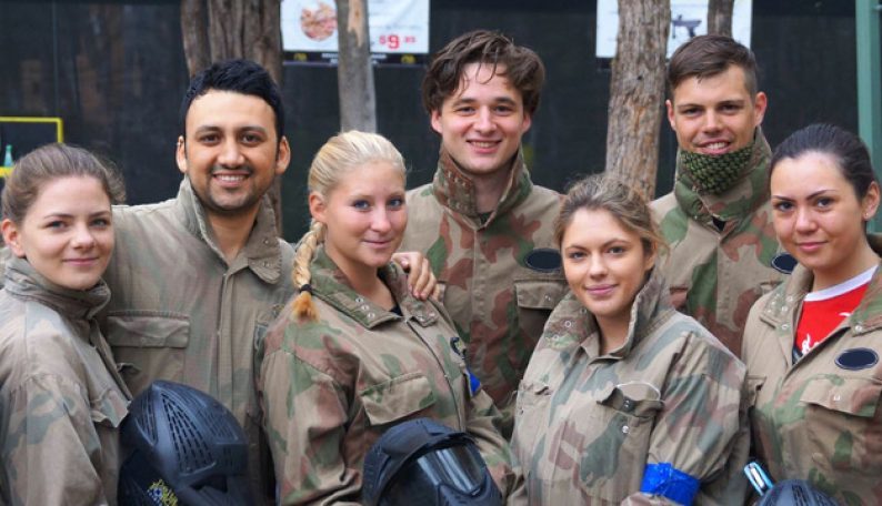 Guys and Girls Smiling at Paintball Base Camp