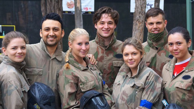 Guys and Girls Smiling at Paintball Base Camp