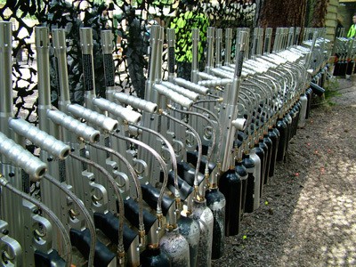 Paintball Guns on the Rack