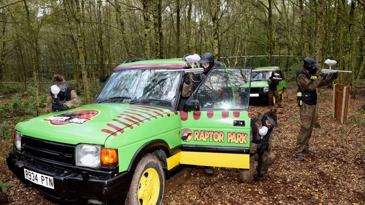 Delta Force Crowd Round Raptor Park Jeep