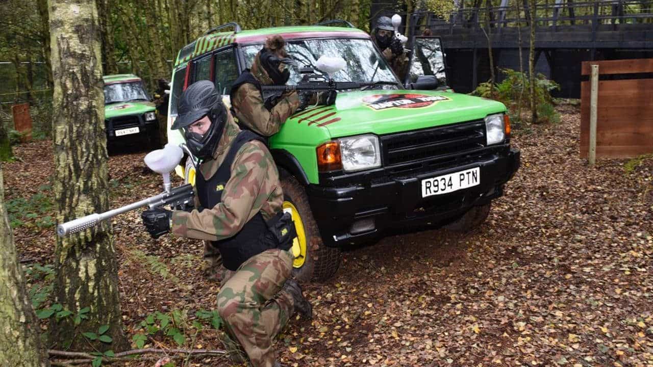Paintball Players Surround Raptor Park Jeep