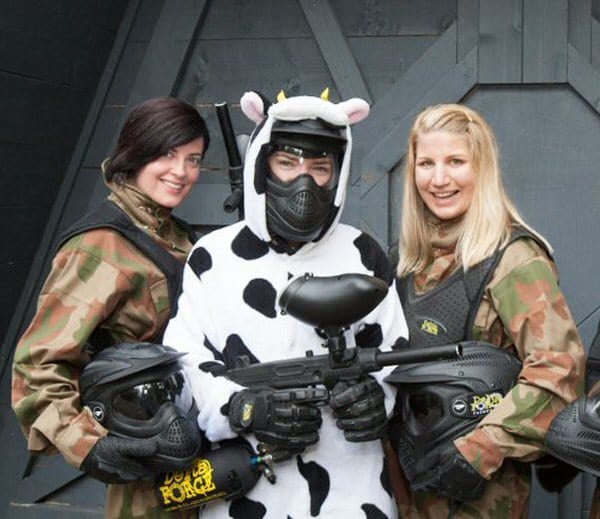 Three Girls at Hen Paintball Party