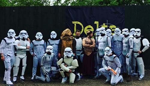 Jabba the Hutt, Princess Leia, and Stormtroopers at Paintball base camp