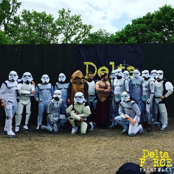 Jabba the Hutt, Princess Leia, and Stormtroopers at Paintball base camp