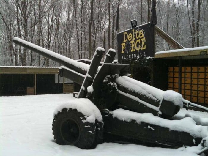 Howitzer gun buried in snow