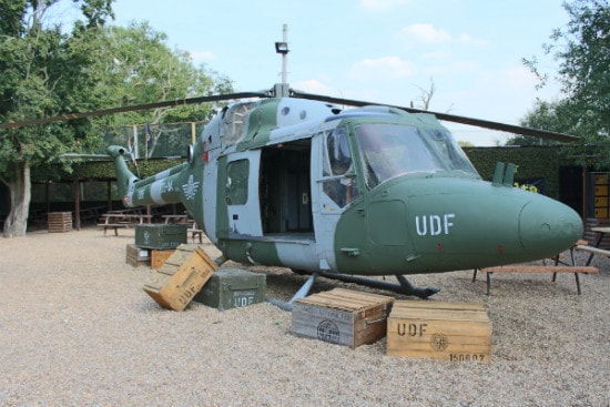 Black Hawk helicopter in base camp