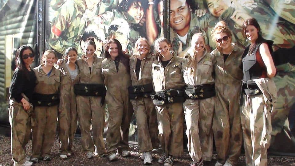 Group Of Girls Dressed In Delta Force Kit At Base Camp