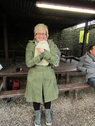 Civilian with hot water bottle