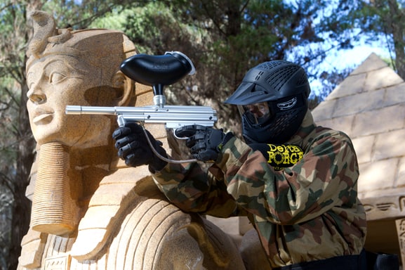 Delta Force player takes aim alongside sphinx statue