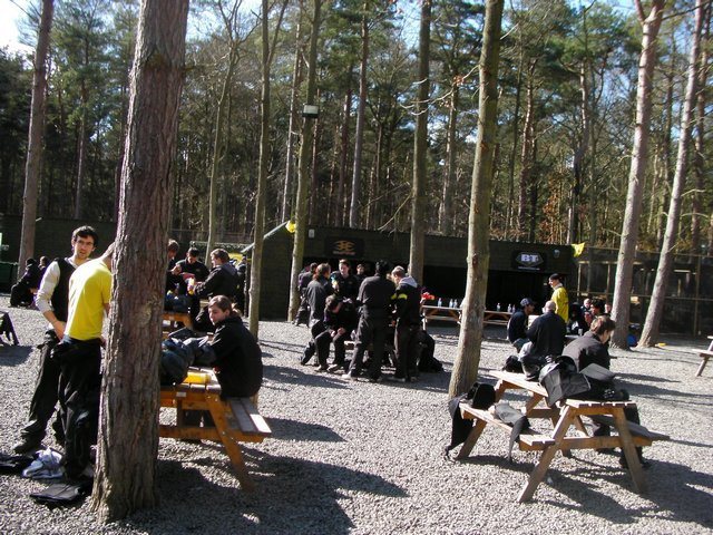 Players enjoying lunch at Delta Force basecamp