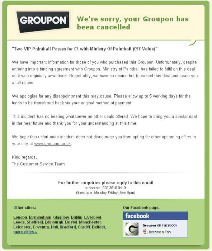 Ministry of Paintball Groupon scam