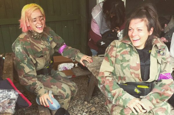 Lily Allen Laughing With Friend At Delta Force Paintball