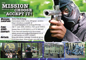 Paintball invitation - 'the mission'