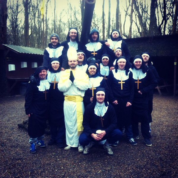 Pope and nuns pose at base camp