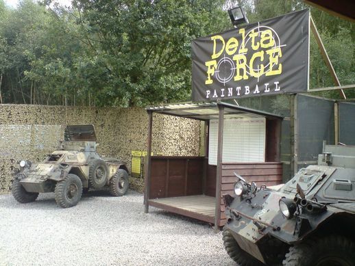 Two armoured trucks at Reading centre base camp