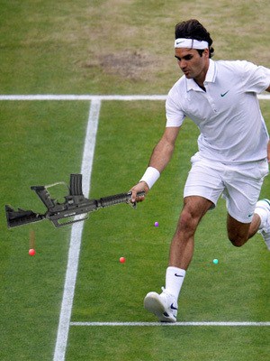 Roger Federer with Paintball Gun