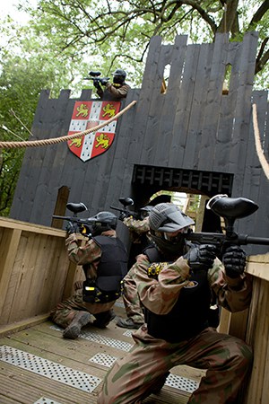 Players occupy castle drawbridge and ramparts