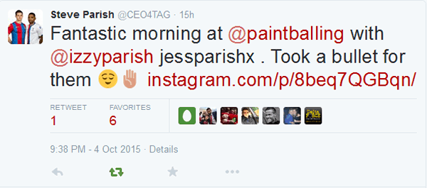 Steve Parish Paintball Tweet