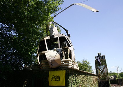 Downed helicopter at Homewood base camp