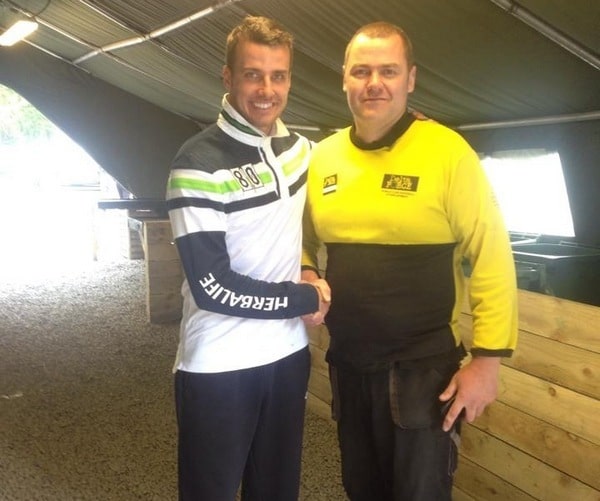 Newcastle FC's Stephen Taylor with marshal