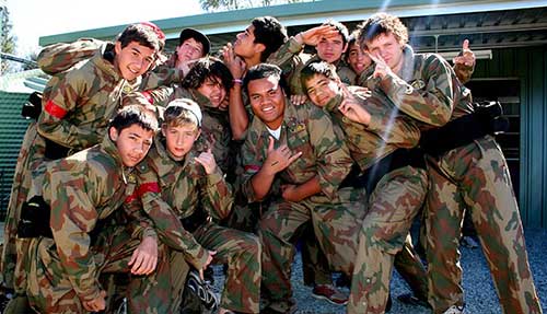 Group of Kids Celebrating Paintball Victory